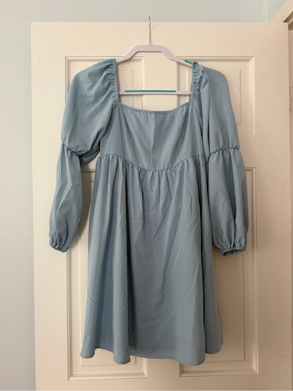 Light Blue Puff Sleeve Square Neck Women's Top